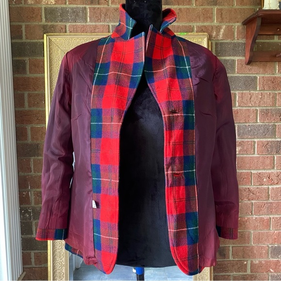 Vintage Pendleton 100% Virgin Wool Red Plaid/Tartan Tailored Blazer Size 12 - Picture 10 of 11